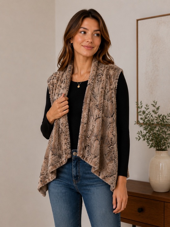 The Limited Jackets & Blazers - The Limited Gray Taupe Faux Fur Capelet Poncho Open Front Cozy Wrap